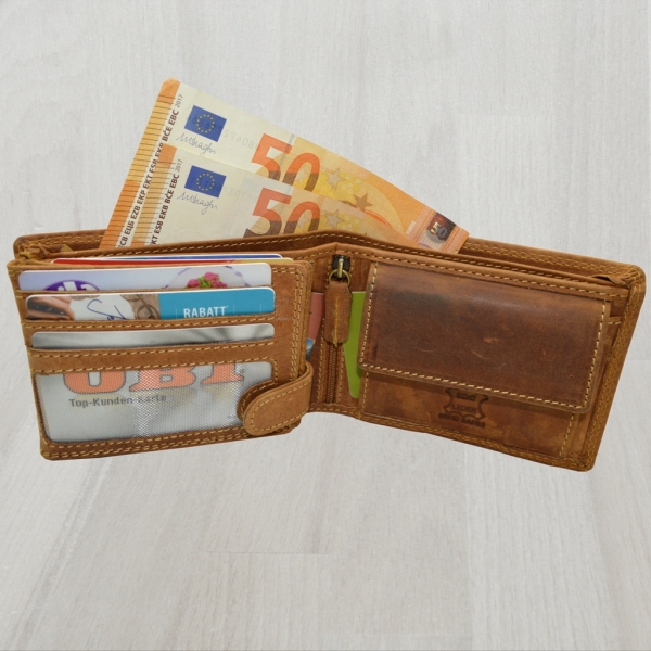 Wild Things Only Ledergeldbörse Rustikales Design Rindleder Herren Portemonnaie mit Doppel Stepp Nähten